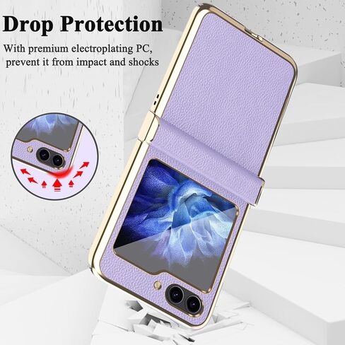 NINKI Compatible Leather Case for Galaxy Z Flip 5 Case with Hinge Protection,Shockproof Plating Leather & Hard PC Cover Phone Case for Galaxy Z Flip 5 Case, Flip 5 Case for Women Purple in Saudi Arabia