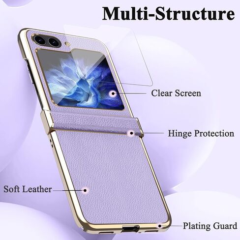 NINKI Compatible Leather Case for Galaxy Z Flip 5 Case with Hinge Protection,Shockproof Plating Leather & Hard PC Cover Phone Case for Galaxy Z Flip 5 Case, Flip 5 Case for Women Purple in Saudi Arabia