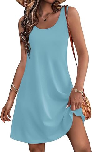 Women's Summer Dress 2025 Sleeveless Floral Boho Sundress Swimsuit Coverup Casual Loose Beach Vacation Tank Dresses in Kuwait