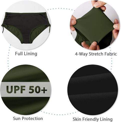 Bonneuitbebe Women's Bikini Bottoms Full Coverage Swim Bottoms Mid Waisted Bathing Suit Bottoms Swimsuit Bottoms in Kuwait
