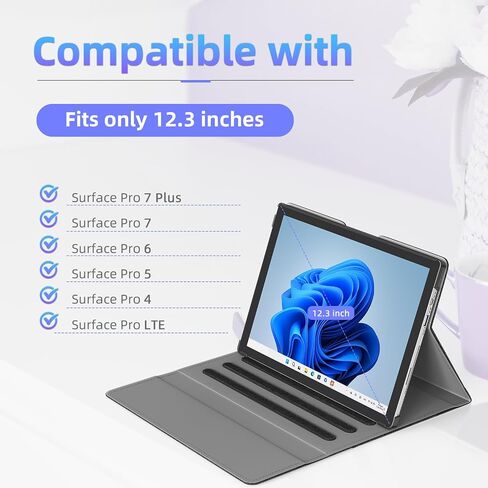 CASE FIT 12.3 في Microsoft Surface Pro 7/7+/6/5/4 ، غطاء أعمال محفظة عرض الزاوية المتعددة مع حامل القلم والجيب ، متوافق مع لوحة مفاتيح غطاء النوع ، الأسود in Saudi Arabia