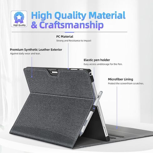CASE FIT 12.3 في Microsoft Surface Pro 7/7+/6/5/4 ، غطاء أعمال محفظة عرض الزاوية المتعددة مع حامل القلم والجيب ، متوافق مع لوحة مفاتيح غطاء النوع ، الأسود in Saudi Arabia