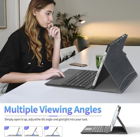 CASE FIT 12.3 في Microsoft Surface Pro 7/7+/6/5/4 ، غطاء أعمال محفظة عرض الزاوية المتعددة مع حامل القلم والجيب ، متوافق مع لوحة مفاتيح غطاء النوع ، الأسود in Saudi Arabia