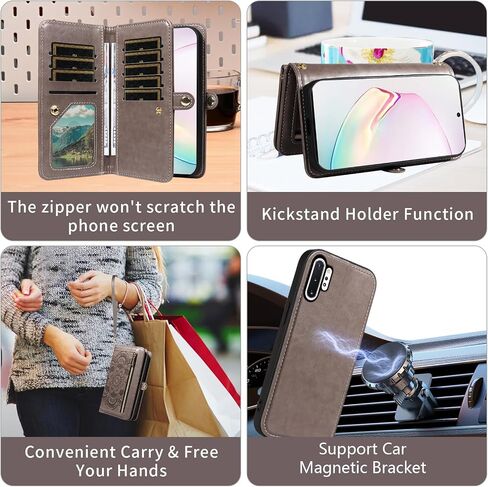 حالة الهاتف ASUWISH لـ Samsung Galaxy Note 10 Plus Note10+ 5G ZIPPER WALLET CELLED مع حزام زهرة شاشة الزجاج المزدحمة NOTE10+ NOTES 10+ TEN S10 10PLUS GRAY in Kuwait