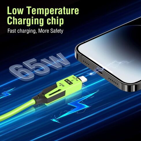 4 في 1 كابل بيانات سريع الربيع ، 65W 4.9 قدم كبل شحن متعددة لجهاز iPhone/iPad/MacBook Pro/AirPods/Samsung/Android (أسود) in Saudi Arabia