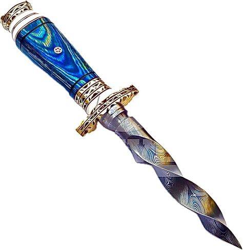 10.5" Hand Made Damascus Steel Blade Collectible Kris Handle Pakka Wood with resin with brass clip or brass pommel (black) in Saudi Arabia