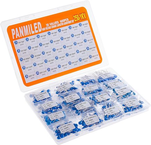 PANMILED 50 قيمة 500 قطعة مجموعة متنوعة من مكثفات السيراميك عالية الجهد DIP (نطاق المكثف: 5pF ~ 10nF) (2KV/2000V و3KV/3000V) in Kuwait