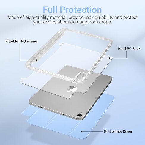 Compatible with iPad (A16) 11 Inch 11th Generation Case 2025 and for iPad 10th Generation Case 10.9 inch 2022, Clear Back Slim Trifold Stand with Pencil Holder Auto Wake/Sleep, Blue in Saudi Arabia