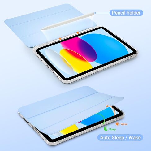 Compatible with iPad (A16) 11 Inch 11th Generation Case 2025 and for iPad 10th Generation Case 10.9 inch 2022, Clear Back Slim Trifold Stand with Pencil Holder Auto Wake/Sleep, Blue in Saudi Arabia