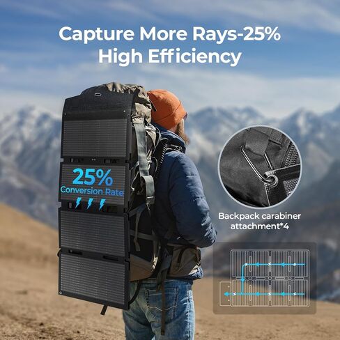 BougeRV 50 وات لوحة شمسية محمولة من الألياف الزجاجية لمحطة طاقة JuiceGo 240Wh، شاحن شمسي قابل للطي مع مخرج USB للهواتف، شحن سريع للغاية للأماكن الخارجية والتخييم والمشي لمسافات طويلة in Kuwait