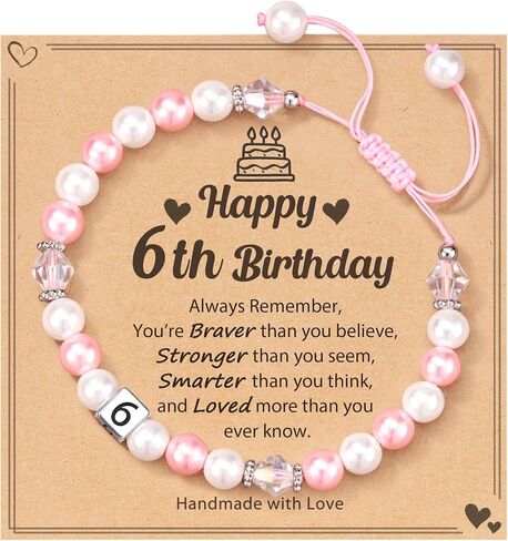 HGDEER 1-8 year old Birthday Gifts for Girl, Adjustable Pink White Pearl Bracelet for Daughter Niece Granddaughter Girls in Kuwait