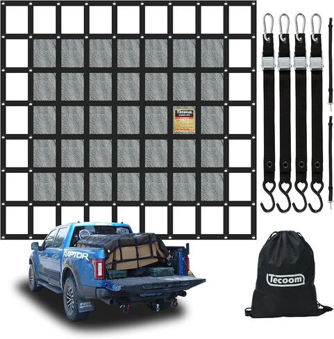 Tecoom 10.17'x7.51' Cargo Net for Pickup Truck Bed, Heavy Duty Truck Cargo Net Weight Capacity 1,500 LBS, Automotive Bed Organizer Netting for Camping Trip Luggage in Kuwait