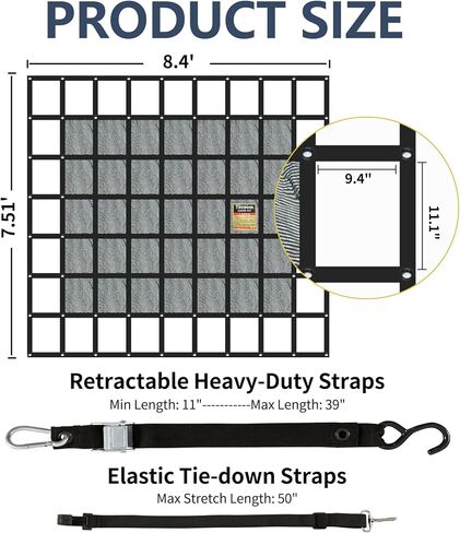 Tecoom 10.17'x7.51' Cargo Net for Pickup Truck Bed, Heavy Duty Truck Cargo Net Weight Capacity 1,500 LBS, Automotive Bed Organizer Netting for Camping Trip Luggage in Kuwait