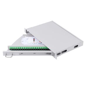 SC-APC 24 Simplex 24 Port Rack Mount Enclosure Box with Splice Tray (Rotating Type, with Fiber Pigtails and Couplers) Fits for 19" Rack Cabinet