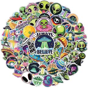 100pcs Alien Stickers - Alien Sticker for Adults, Phone Waterproof Decals for Water Bottles Laptop Luggage Computer Scrapbooking Teens Adult Girls Kids Funny Party Birthday Decorations