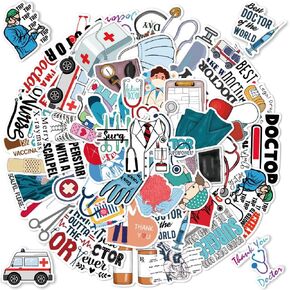 Doctor Stickers, Medical Workers Stickers, Nursing Stickers, 50PCS Vinyl Waterproof Doctor Nurse Medical Equipment Sticker Decals for Water Bottle Laptop Phone Luggage Skateboard Scrapbook