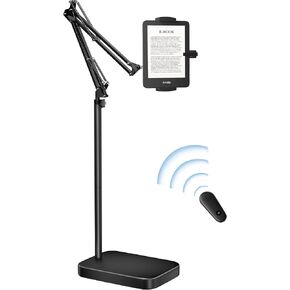 Floor Stand Kindle with Remote Page Turner, Kindle Holder with 11lb Stable Base, Adjustable Height Holder Mount, Compatible Kindles Tablets iPhones 4.7-12.9 inch