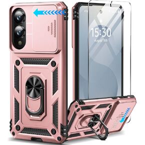 for Samsung Galaxy S25 Edge Case with Screen Protector & Slide Camera Lens Cover,Built-in 360°Rotate Magnetic Ring Stand Shockproof Protective Phone Case for Samsung S25 Edge Case (Blue)
