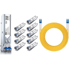 10 Pack 1Gb Singlemode Module with 10m OS2 LC to LC Fiber Cable, 1000BASE-LX/LH Compatible for Cisco GLC-LH-SMD, Meraki, Ubiquiti,Mikrotik, Intel, Netgear,D-Link and More