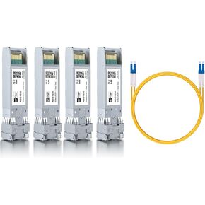 4 Pack 10Gb Singlemode Module with 1m OS2 LC to LC Fiber Cable, 10GBASE-LR Compatible for Cisco SFP-10G-LR, Meraki, Ubiquiti,Mikrotik, Netgear,D-Link and More