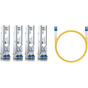 4 Pack 1Gb Singlemode Module with 1m OS2 LC to LC Fiber Cable, 1000BASE-LX/LH Compatible for Cisco GLC-LH-SMD, Meraki, Ubiquiti,Mikrotik, Intel, Netgear,D-Link and More