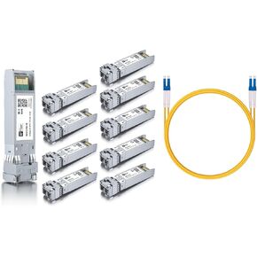 10 Pack 10Gb Singlemode Module with 1m OS2 LC to LC Fiber Cable, 10GBASE-LR Compatible for Cisco SFP-10G-LR, Meraki, Ubiquiti,Mikrotik, Netgear,D-Link and More
