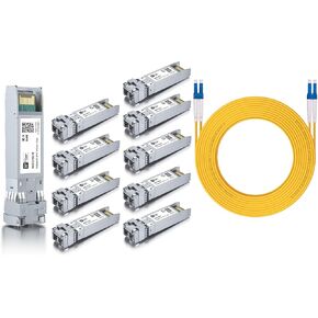 10 Pack 10Gb Singlemode Module with 10m OS2 LC to LC Fiber Cable, 10GBASE-LR Compatible for Cisco SFP-10G-LR, Meraki, Ubiquiti,Mikrotik, Netgear,D-Link and More