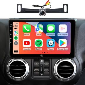Car Radio Stereo Upgrade for Jeep Wrangler JK Compass Grand Cherokee Dodge Ram with Wireless CarPlay/Android Auto/10.2'' TouchScreen/Android12/GPS Navigation/Backup Camera (New-HC-Jeep 2+32G)