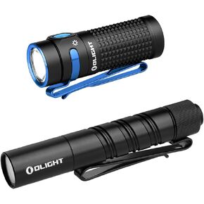 OLIGHT Baton 4 Rechargeable EDC Flashlight, 1300 Lumens Bundle with I3T 2 EOS Pocket Compact Bright Handheld Lights