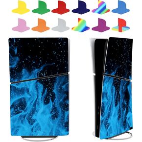 PlayVital Blue Flame Full Set Skin Sticker for ps5 Slim Console Digital Edition+12 PCS Logo Underlay Sticker for ps5 Slim Console