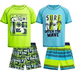 Boys' Rashguard Set - Short Sleeve Swim Shirt and Bathing Suit Set (4 Piece) in Kuwait