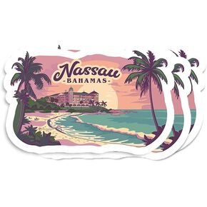 (3pcs) Nassau Bahamas Sticker - Suitcase Sticker - Luggage Stickers - Notebook Stickers - Laptop Stickers - Seattle Travel Sticker - Journal Sticker - Funny Gift (Size 3""), White