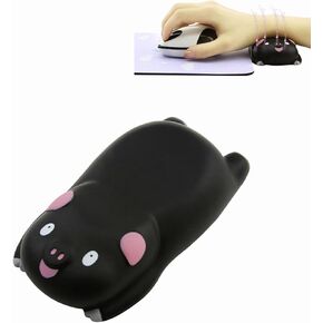 Small Wrist Rest Mouse Pad, Mini Cute Pig Ergonomic Mousepad Memory Foam Design Pig Shape Wrist Support Pillow Rest Cushion Mat for Office Computer Laptop,Comfortable and Pain Relief(Black)