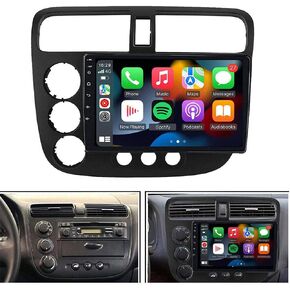 Car Stereo Radio with Wireless CarPlay/Android Auto/MirrorLink for Honda Civic 2000 2001 2002 2003 2004 2005 9inch HD IPS Touch Screen Car Radio Built-in GPS WiFi/AHD Backup Camera/SWC/HiFi