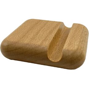 Beech Wood Phone Stand Desktop Mobile Holder Cell Phone Stand for Desk - Portable Wood Phone Holder for Bed Compatible with iPhone iPad Smartphone, Wooden Office Aesthetic Desk Accessories