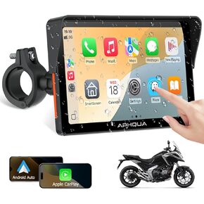 722 7-Inch Motorcycle GPS Navigation System with Apple CarPlay & Android Auto, Waterproof Touchscreen, Bluetooth, IP67 Waterproof for Motorbike, Support Siri & Google Assistant