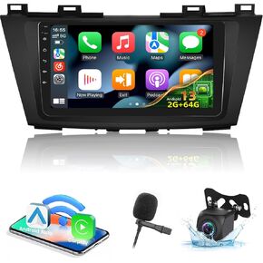 EKAT [2+64G] Android Car Stereo for Mazda 5 2010-2015 - 9 Inch Touch Screen Radio with Wireless Carplay, Android Auto, EQ, WiFi, GPS, SWC + AHD Backup Camera & MIC