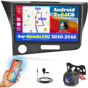for Honda CRZ 2010-2016 Android Car Stereo 9" Touch Screen with Wireless Carplay Android Auto, Radio Dash Kit GPS Navigation WiFi Bluetooth SWC Mirror Link, Mic Backup Camera