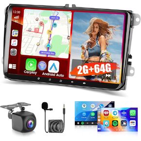 Hikity for VW Jetta Passat Golf Polo Skoda Seat Tiguan Android Car Stereo 2+64GB 9 Inch Carplay Android Auto Touchscreen Radio with GPS Navigation Backup Camera WiFi SWC RCA Microphone