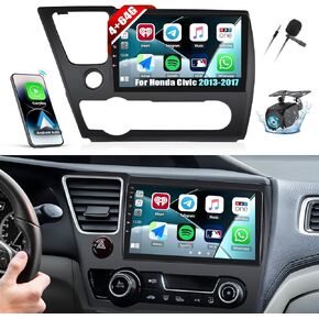 [4+64G] Android 13 Car Stereo for Honda Civic 2013-2017 with Wireless Carplay&Android Auto,9 Inch Car Radio with Mirror Link Bluetooth FM/RDS Radio WiFi GPS EQ DSP SWC Dual USB+AHD Backup Camera