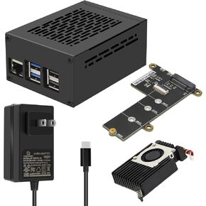 Geekworm M901 PCIe to M.2 HAT Key-M NVMe SSD PIP PCIe Peripheral Board+Metal Case+PD 27W Power Supply+Active Cooler H505 for Raspberry Pi 5