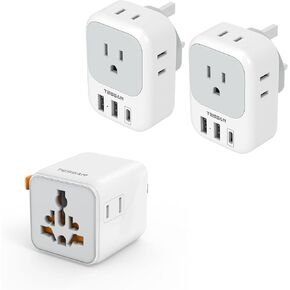 TESSAN Universal Travel Adapter (Type C G A I) Small Worldwide Plug Adaptor and US to UK Plug Adapter 2 Pack Type G Power Adaptor with 4 Outlets 3 USB Ports