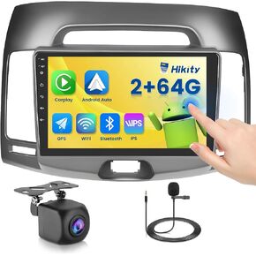 Hikity 9" Android Car Radio Touchscreen Car Stereo for Hyundai Elantra 2007 2008 2009 2010 with Wireless Carplay Android Auto 2+64G Mirror Link GPS WiFi Bluetooth SWC Backup Cam FM Mic