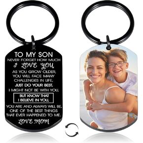 Son Gifts from Mom To My Son I Love You Keychain Gift for Him Boys Men Inspirational Quote Engraved Pendant Keyring Tags Present for Back To School Birthday Graduation Christmas Anniversary