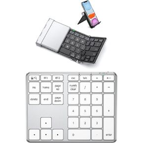 iClever Folding Bluetooth Keyboard, Sync Up to 3 Devices, Metal Build, USB-C Recharge, Portable Foldable Keyboard with Stand Holder for iPad, iPhone, Smartphone, Laptop and Tablet