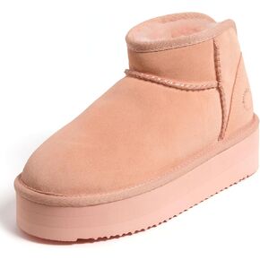Fireside by Dearfoams Women's Riverland Shearling Fur Lined Mini Ankle Boot with Platform Slipper