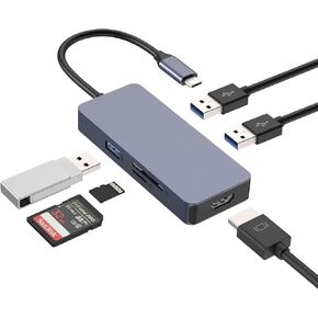 USB C Adapter, USB Type C Hub, USB 3.0 HUB, OBERSTER 6 in 1 USB C Adapter with 3 * USB 3.0, 4K HDMI, SD/TF Card Readers for Laptop Windows, macOS, Linux, Chrome OS Systems