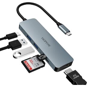 USB C Hub, Double Monitor USB C Adapter, 6 in 1 USB C Docking Station with 4K HDMI, 100W PD, USB 3.0, SD/TF, Multiport Hub for Type C Laptop and Other Devices