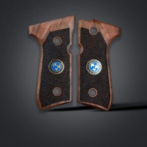 Beretta 92FS, 92, 92F, 92A1, 92FS INOX, 92G, 92D, 96, 96D, 96A1, M9, M9A1 Compatible Samurai Edge Raccoon City Stars Logo Handgun Grip Made of Walnut Brass