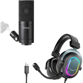 FIFINE Gaming Headset and XLR Studio Microphone Kit, Podcast Mic for Vocal Recording Voice-Over Streaming, Wired Computer USB Headset for Laptop on PS4/PS5 with EQ Mode, RGB (H6+K669C